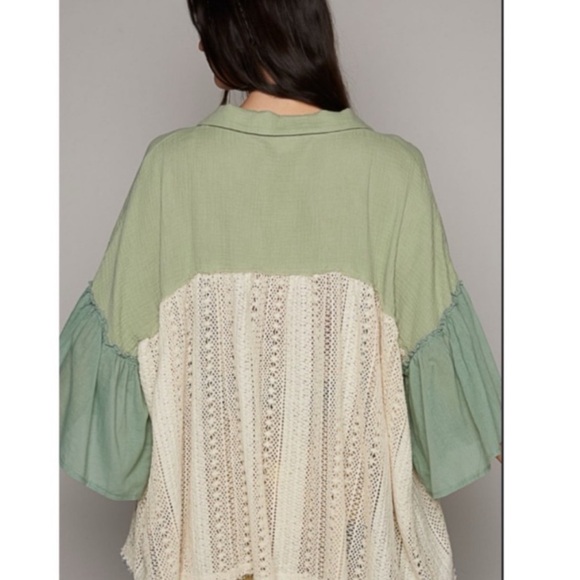 POL top frayed edge crochet Shacket long sleeves button down NWT Boutique - Picture 6 of 11